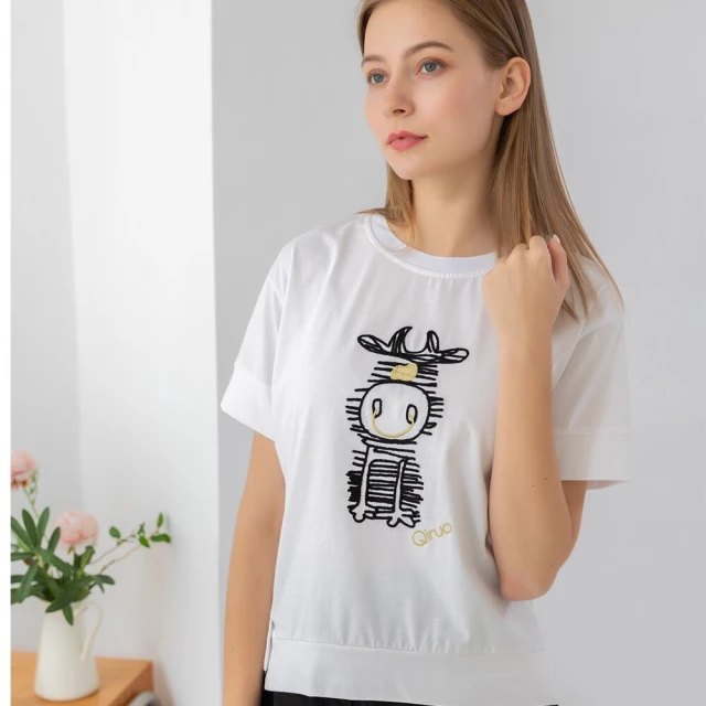 Qiruo 奇若名品 春夏專櫃白色刺繡上衣8137A 前短後長女裝(M-2XL)