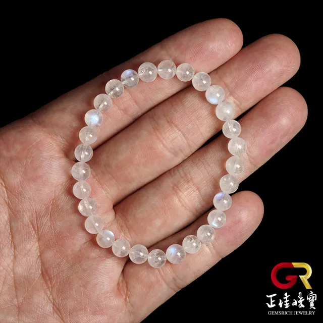 【正佳珠寶】藍月光 高品冰質藍 5.8-6.2mm 藍月光石手珠｜日本彈力繩