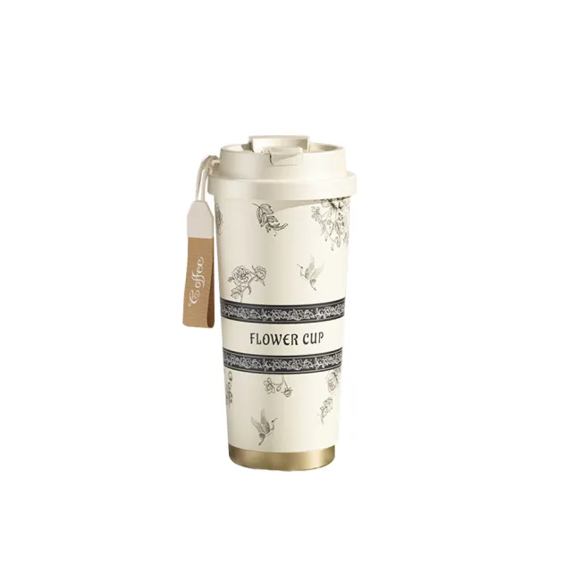 【kingkong】鈴花陶瓷內膽兩用咖啡杯520ML(隨行水杯 保溫杯 陶瓷杯 馬克杯 交換禮物)