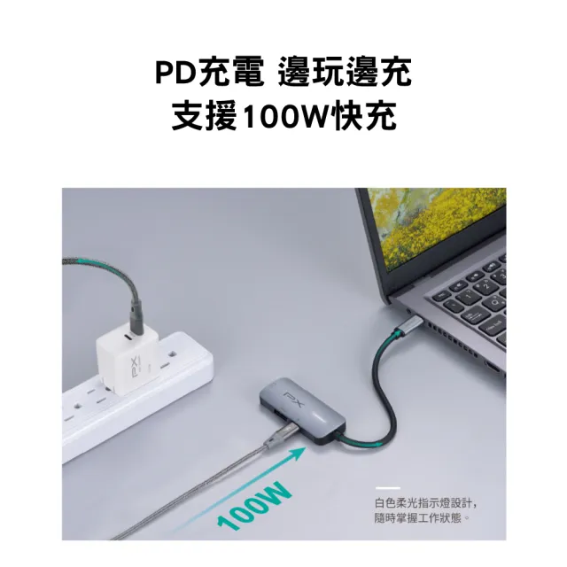 【PX 大通-】最划算2年保固100瓦快充4K擴充3合1多功能集線器Type C Hub轉接器USB筆電平板手機(UCH13)