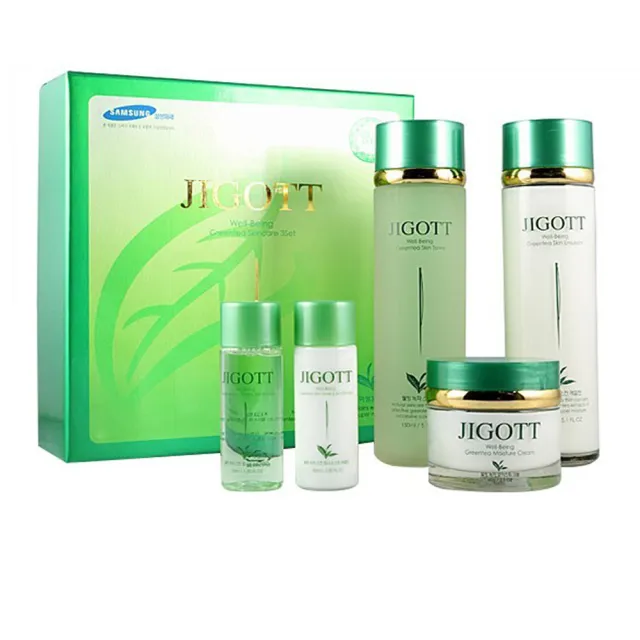 即期品【JIGOTT】化妝水乳液面霜禮盒5入組(植物玻尿酸/蝸牛彈力/綠茶保濕任選)