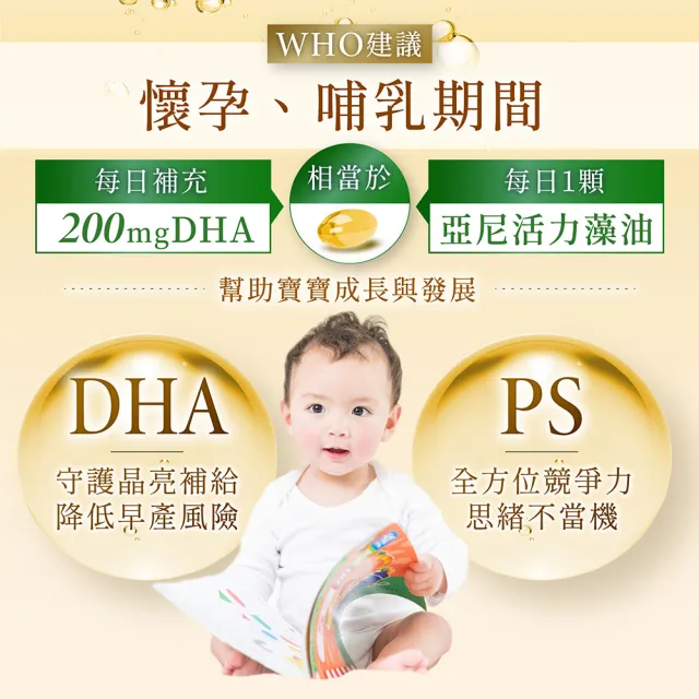 【亞尼活力YANNIGO】藻油DHA+PS腦磷脂 1盒60顆(200mgTG型植物藻油孕婦推薦)