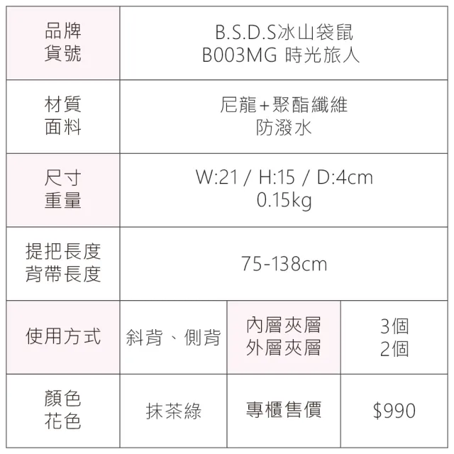 【冰山袋鼠】時光旅人 - 知性橫式三層斜背小包 - 抹茶綠(B003MG)