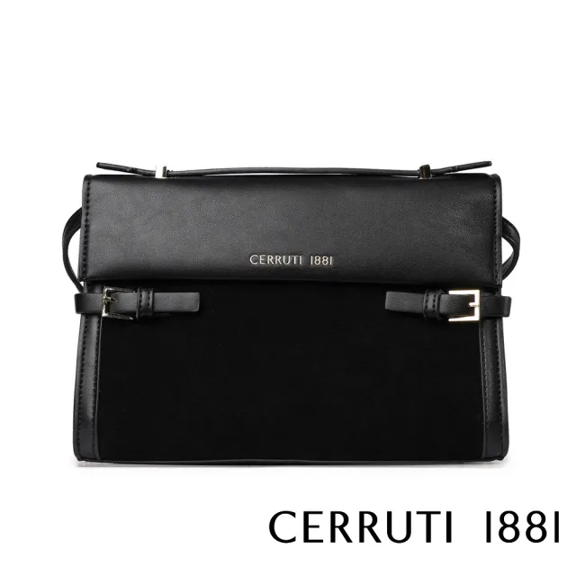 【Cerruti 1881】義大利頂級小牛皮皮革手提包肩背包側背包(黑色 CEBA06853M)