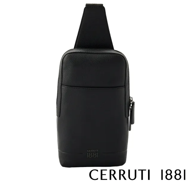 【Cerruti 1881】義大利頂級小牛皮斜肩包(黑色 CEBO06823M)