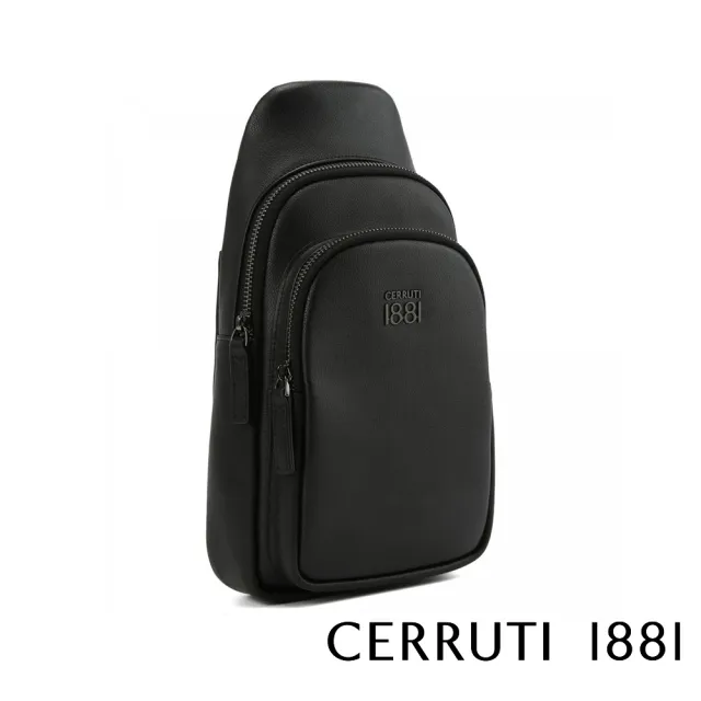 【Cerruti 1881】義大利頂級小牛皮斜肩包(黑色 CEBO06782M)