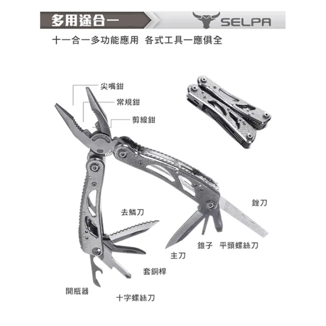 【SELPA】精鋼鍛造 蒼狼萬用工具/鉗子/一字起子/開瓶器/錐子/指甲刀/瑞士刀(兩色任選)