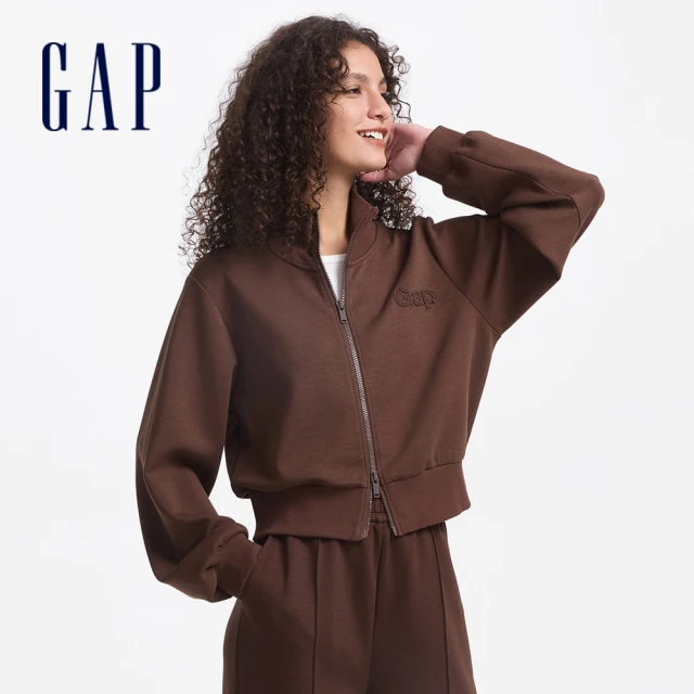 GAP 女裝 Logo翻領外套 空氣三明治系列-棕色(638416)