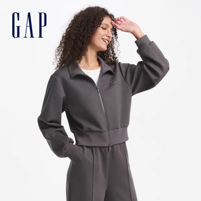 GAP 女裝 Logo翻領外套 空氣三明治系列-深灰色(638416)