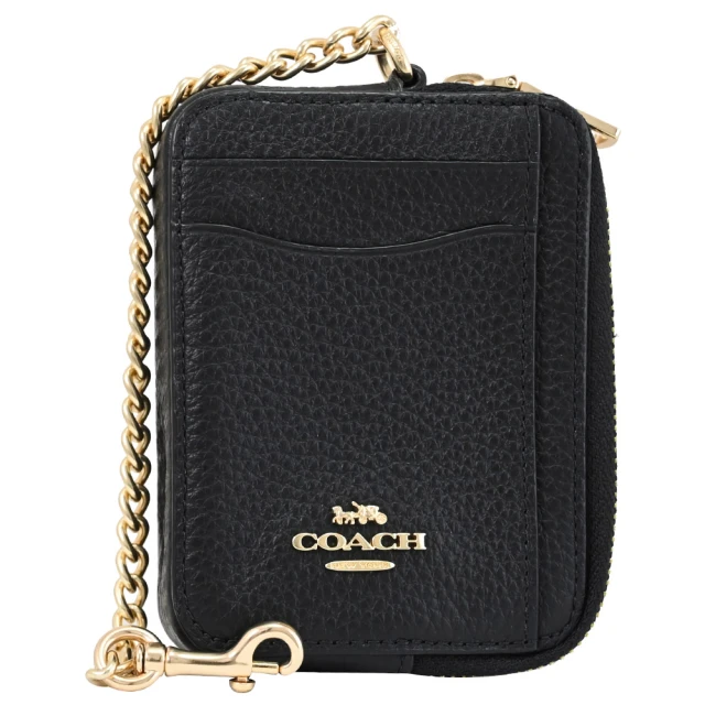 COACH 簡約經典LOGO皮革信用卡證件名片扣環零錢包(黑)