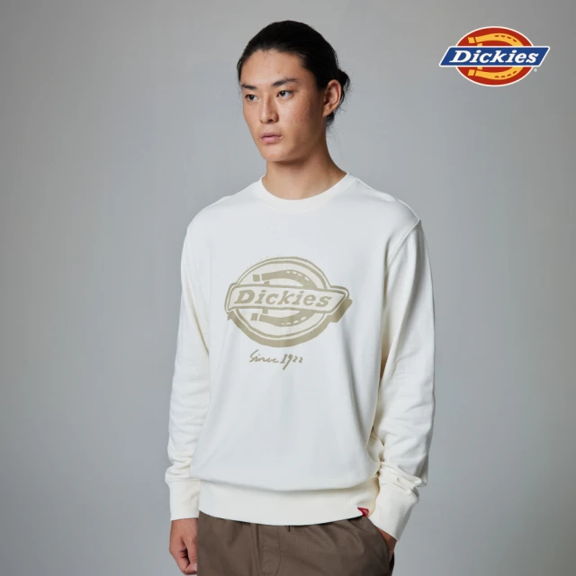 Dickies 男款米白色胸前大尺寸品牌Logo圖案印花大學T｜DK0A87E8C48