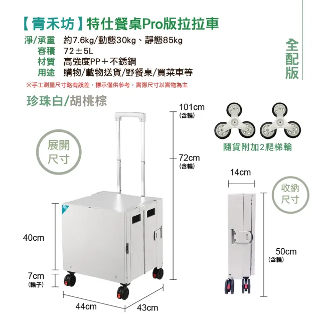 【青禾坊】特仕餐桌Pro版拉拉車-全配款(折疊購物車/手推車/露營車/爬梯車)