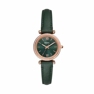 【FOSSIL 官方旗艦館】Carlie 雅致松綠環鑽女錶 綠色真皮錶帶手錶 28MM ES5370