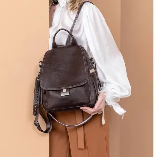 【LEESA】真皮後背包\女生包包\大容量後背包\韓國包包\防盜旅行包\小後背包\軟皮包包\黑色