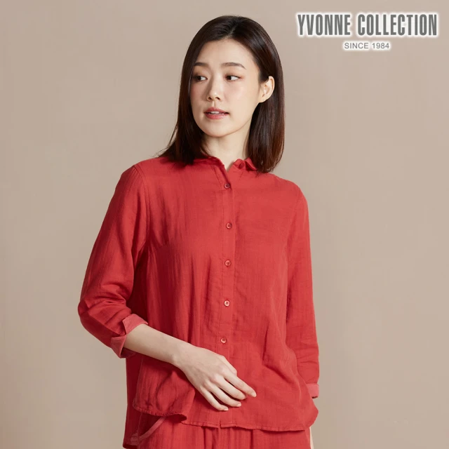 YVONNE 以旺傢飾 雙層棉長袖襯衫-紅