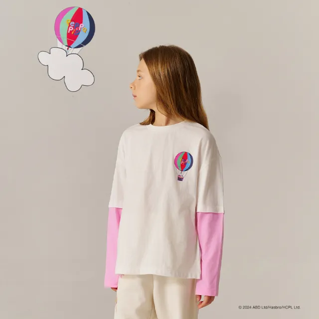 【GAP】兒童裝 Gap x 佩佩豬聯名 Logo純棉印花圓領長袖T恤-白色(637109)