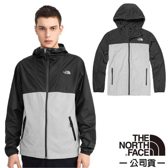 The North Face 男 可調式輕薄防曬透氣排汗連帽外套_亞洲版型/夾克風衣(4U8X-50A 黑/灰白 N)