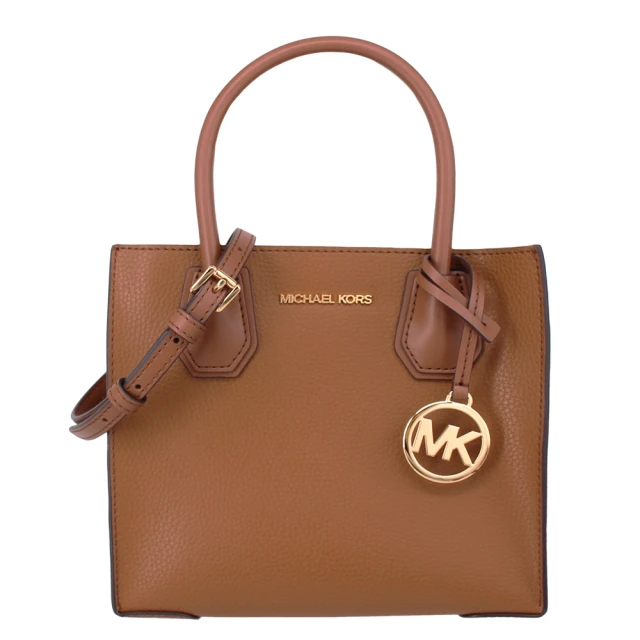 Michael Kors MERCER系列 中款 金字LOGO 全皮革 手提/斜背 兩用包(焦糖)