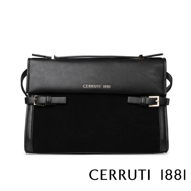 Cerruti 1881 義大利頂級小牛皮皮革手提包肩背包側背包(黑色 CEBA06854M)