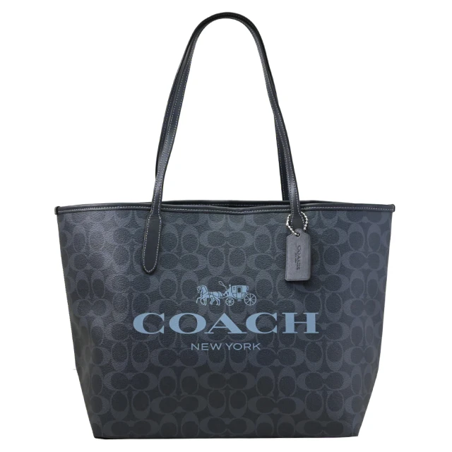 COACH City Tote Bag 經典C字印花皮革大購物包托特包(午夜藍)