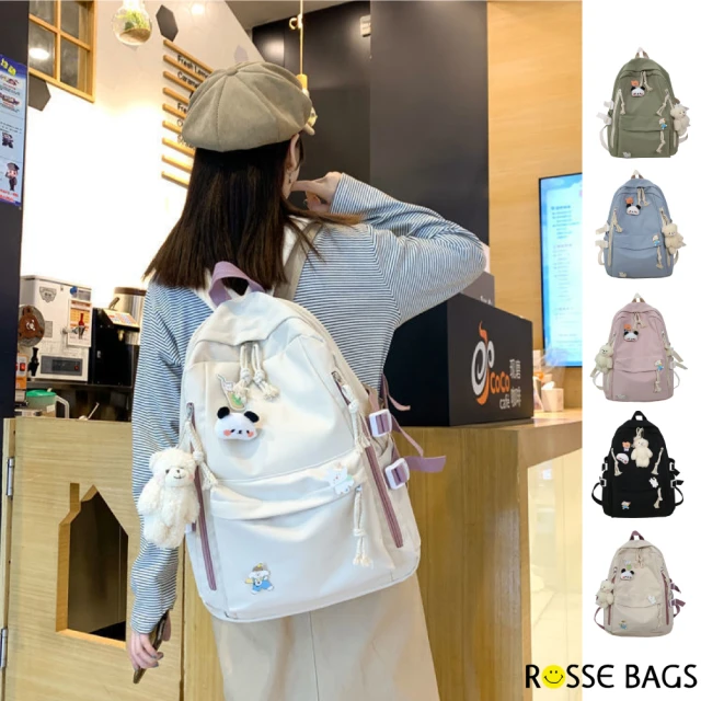 Rosse Bags 韓版男女款經典休閒風格外出帆布背包(現+預 米色／粉色／藍色／綠色／黑色)