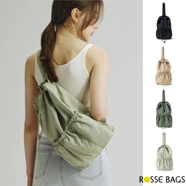 Rosse Bags 日系簡約休閒外出繩抽式斜肩 單肩包(現+預 黑色／卡其色／淺綠色／深綠色)