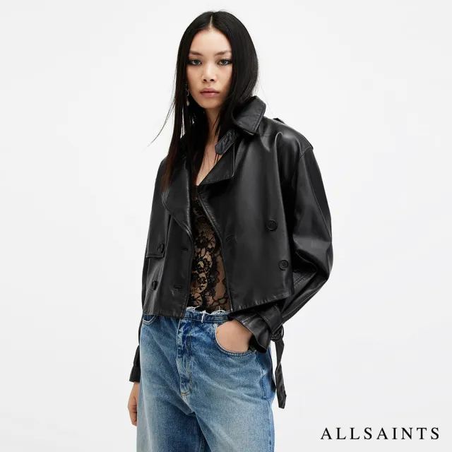 【ALLSAINTS】HENDRY 復古寬鬆短版羊皮皮衣風衣外套(舒適版型)