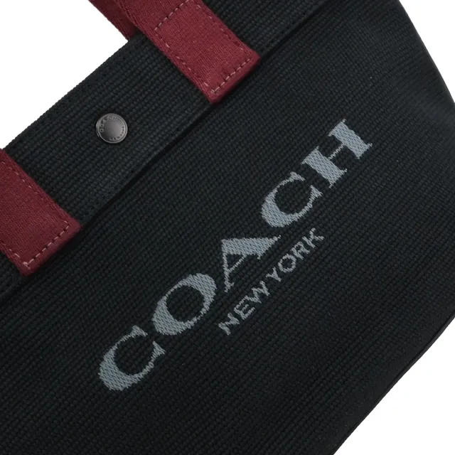 【COACH】簡約經典LOGO帆布寬背帶小托特包兩用包(黑)