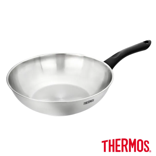 【THERMOS 膳魔師】獨家專售_巧膳不鏽鋼含蓋單柄炒鍋28cm+不鏽鋼二入刀具組(LPD-28HB-S+FA-05N)