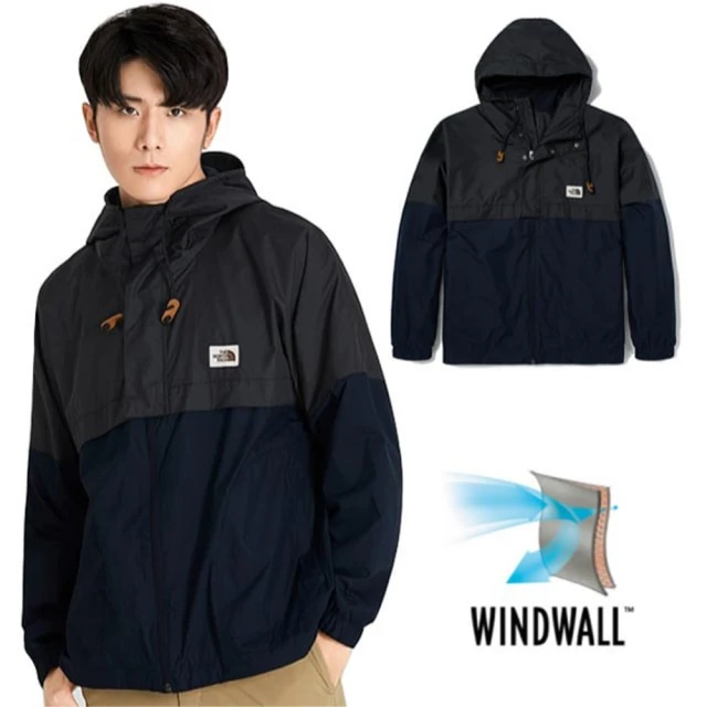 The North Face 男 WindWall 防風防潑水可調節連帽外套.運動夾克(5AZM-TL6 海軍藍/黑 N)