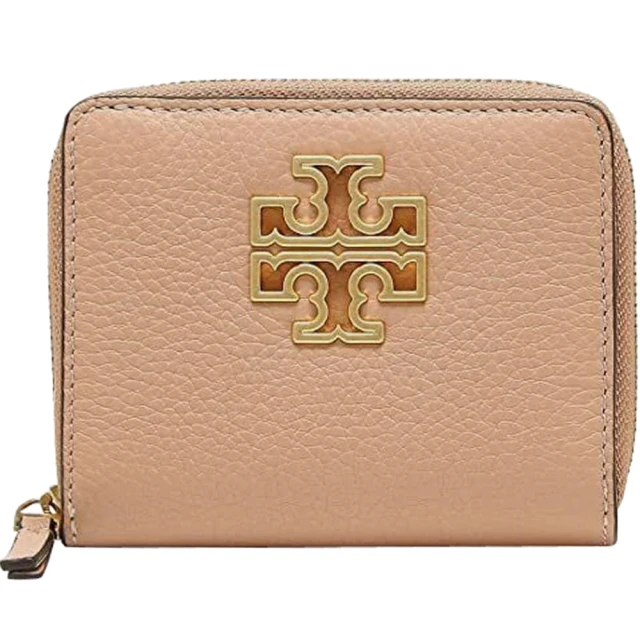 TORY BURCH BRITTEN柔嫩粉簍空大LOGO皮革零錢包對折短夾