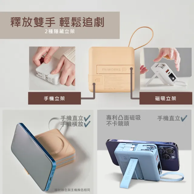 【MiWorks米沃】七合一快充磁吸行動電源 BS-NC10K 10000mA 22.5W 雙口輸出 支援magasafe
