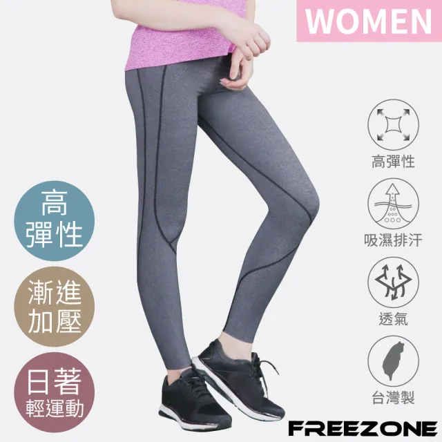【FREEZONE】現貨 麻花灰高彈性緊身壓力長褲 女款-FZ100型(機能基礎壓縮/瑜珈日著運動/慢跑登山)