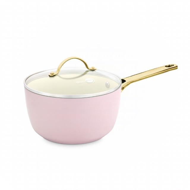 【GreenPan】鑽石陶瓷塗層不沾單柄湯鍋 PADOVA 18cm 嫩頰粉(含蓋/不挑爐具/不沾鍋/陶瓷/洗碗機適用)