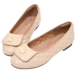 【Ann’S】魚子醬荔枝牛皮 山茶花菱格紋平底娃娃鞋(杏)