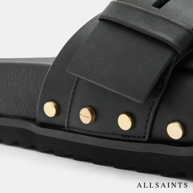 【ALLSAINTS】ELLIE 鉚釘牛皮拖鞋-黑 W029FA(女款)