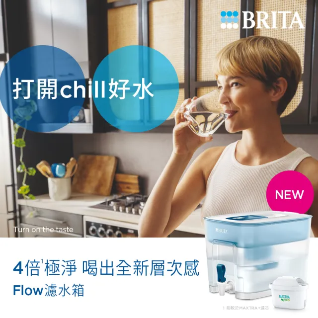 【BRITA】官方直營 Flow濾水箱藍色+MXPRO去水垢3入濾芯(共1壺4芯)