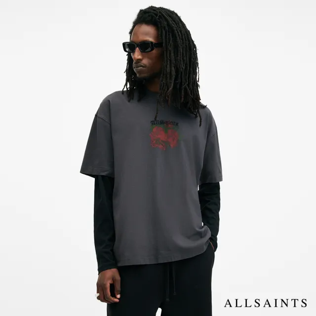 【ALLSAINTS】MELROSE 純棉寬鬆玫瑰LOGO短袖T恤 M007PB(寬鬆版型)