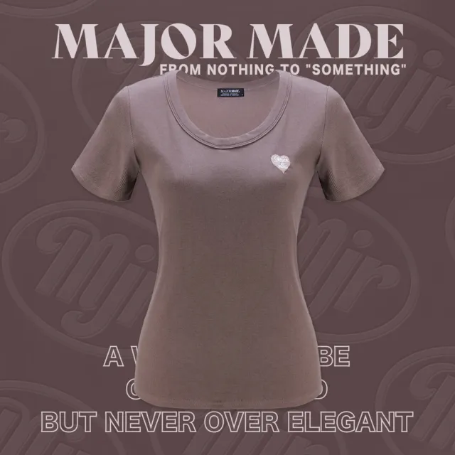 【MAJOR MADE】圓領包邊愛心刺繡彈力短T(短袖上衣/短T/素T)