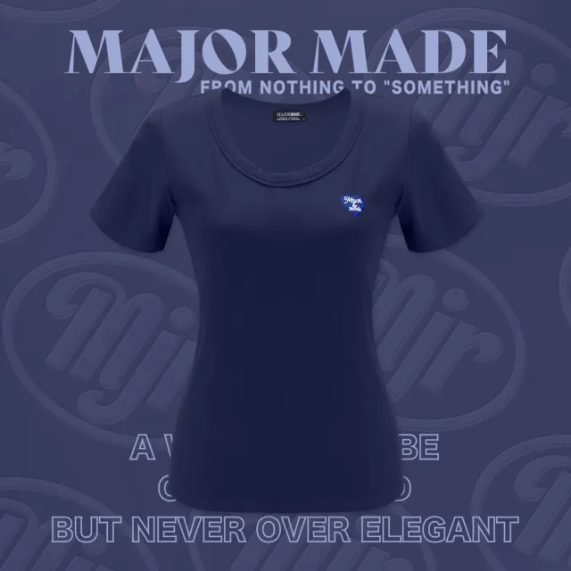 【MAJOR MADE】圓領包邊愛心刺繡彈力短T(短袖上衣/短T/素T)