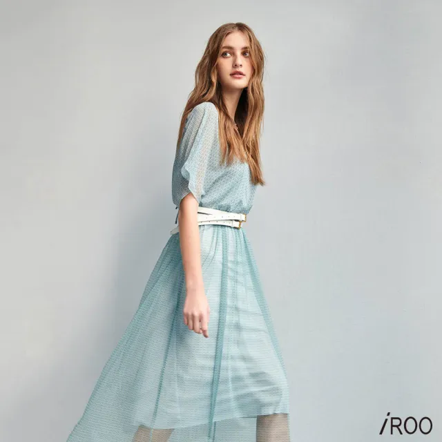 【iROO】小彎月雙材質印花洋裝