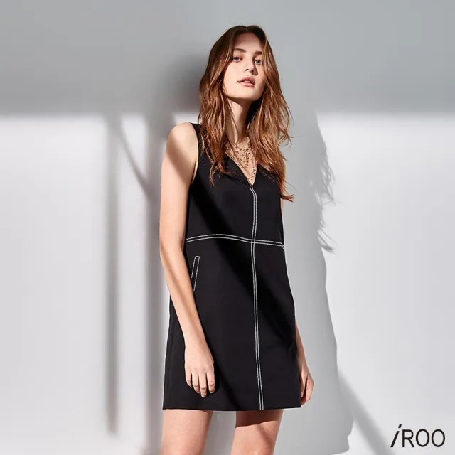【iROO】壓配色裝飾線短洋裝