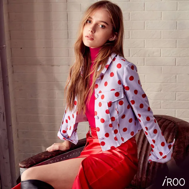 【iROO】波卡紅點點短版外套