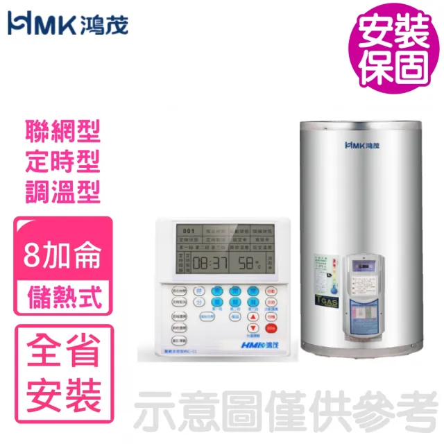 【HMK 鴻茂】8加侖定時調溫型聯網直立式儲熱式電熱水器(EH-0802UN基本安裝)