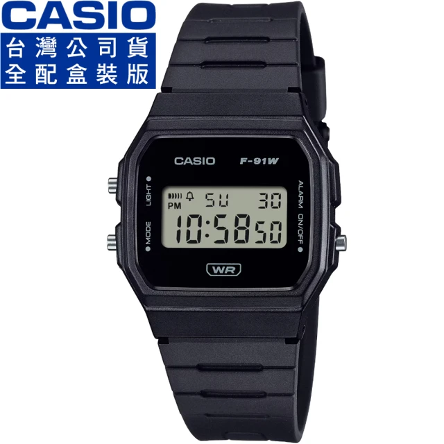 CASIO 卡西歐 卡西歐鬧鈴電子錶-黑(F-91WB-1A 公司貨全配盒裝)