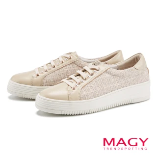 【MAGY】氣質毛呢綁帶厚底休閒鞋(粉色)