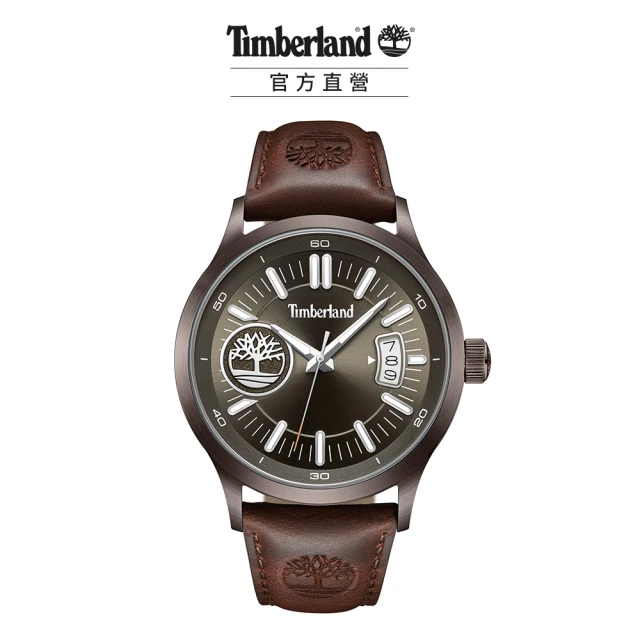 Timberland 男錶TRUMBUL系列 復古LOGO腕錶 皮帶-咖啡色45mm(TDWGB0041004)