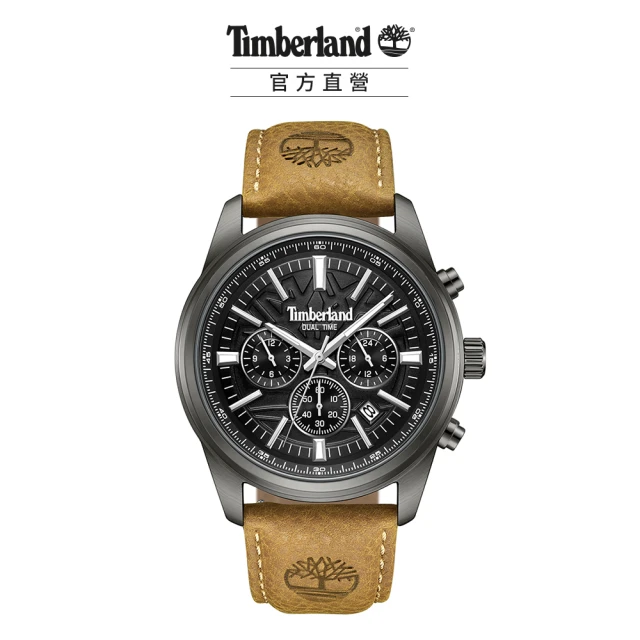 Timberland 男錶NORTHBRIDGE系列 兩地時間日期腕錶 皮帶-黑/棕45mm(TDWGF0041205)