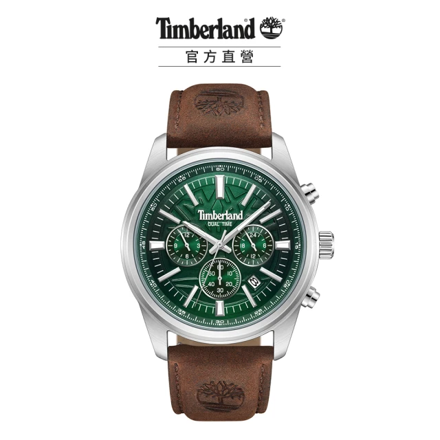 Timberland 男錶NORTHBRIDGE系列 兩地時間日期腕錶 皮帶-綠/咖45mm(TDWGF0041206)