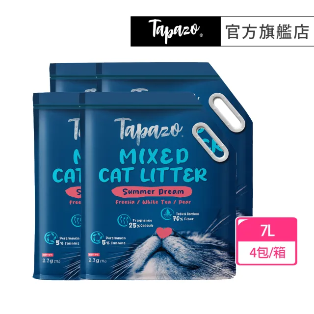【TAPAZO 特百滋】氣味管理混合貓砂-盛夏花園 7Lx4包(豆腐砂 礦砂 專利抑臭 寵物友善香氛)